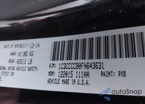 2015 Chrysler 200 C from USA, damaged, VIN 1C3CCCCB0FN643631